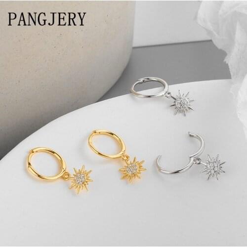 PANGJERY 925 Sterling Silver Earrings for Women INS Fashion Creative Exaggerated Chic Sun Geometric Party Fine Jewelry Gift