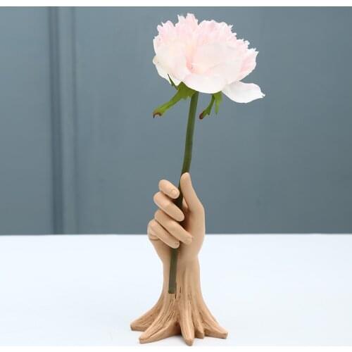 Resin vase Nordic style Golden Hand Vase Flower Modern Home Office Decor of Creative Floral Tabletop Flower Planter Pot Ornament