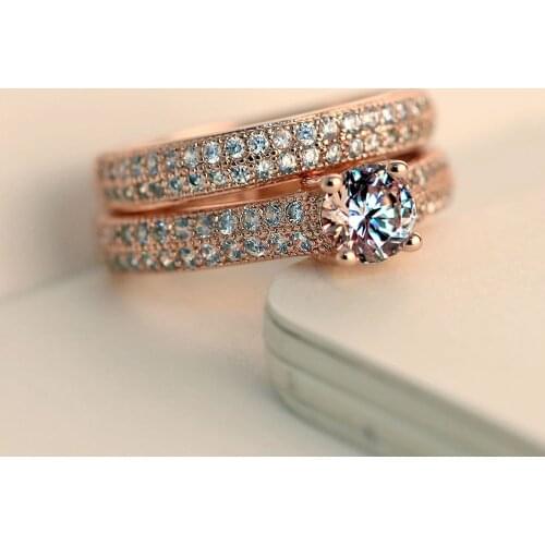 Luxury Female Bridal Wedding Ring Set Fashion White Gold Rose Gold Jewelry Promise White Zircon Stone Engagement Rings For Women