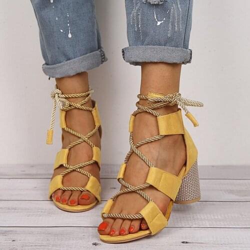 Sexy Pointed Fish Mouth Gladiator Pumps Hemp Rope High Knot Rope Lace Up High Heels Sandals Stitching Color Suede Wedge Shoes