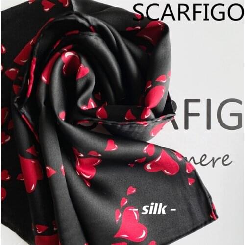SCARFIGO 140*28CM Elegant Silk Printing Long Scarves Red Heart Print Scarf For Women Shawls