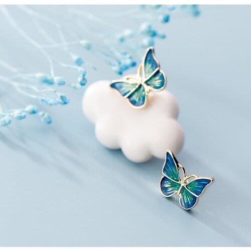 COLUSIWEI Genuine 925 Sterling Silver Colorful Enamel Butterfly Stud Earrings for Women Vintage National Style Fine Jewelry