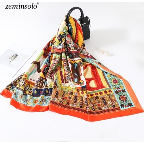 Fashion 100% Silk Scarf Women Large Shawls Stoles Printed Square Scarves Echarpe Foulard Femme Wraps Scarves Bandana 130*130cm