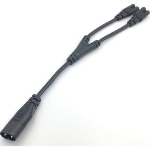 IEC320 C8 to 2X C7 Y Split AC Power Cord, IEC Figure 8 Male to 2 Female 1 in 2 Out AC Power Cable, Length=30CM Black