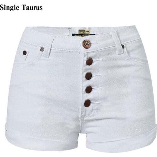 Female Summer White Jeans Shorts High Waist Button Fly Slim Casual Summerhot Spandex Denim Shorts for Women Dropshipping