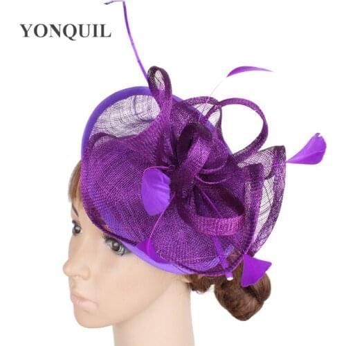 Sinamay Solid Fascinator Vintage Loop Pillbox Hats For Cocktail Wedding Races Floral Hair Accessories With Fancy Feather SYF272