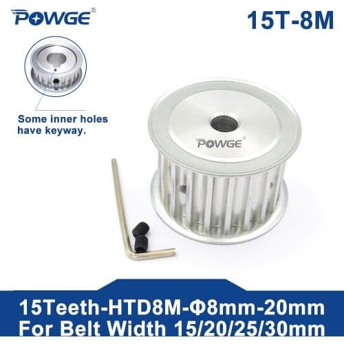POWGE Arc HTD 8M 15 Teeth Synchronous Timing Pulley Bore 8/10/12mm for Width 15/20/25/30mm HTD8M Belt gear 15-8M AF 15Teeth 15T