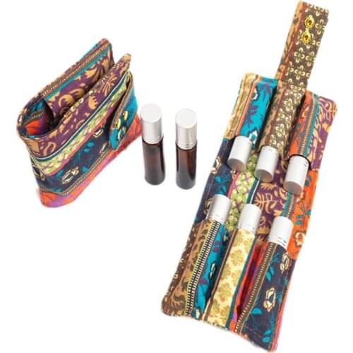 6 Grids Essential Oil Storage Bag 10ml Rolling Essential Oil Bottle Collectting Bag Ethnic Style Women Cosmetic Organizer