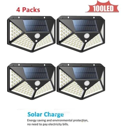 100LED Solar powered light by IPR motion sensor LED landscape solar garden street light 4 sided 270°lighting scope Wireless Wate