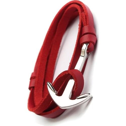 Navy Woven Multilayer Anchor-Hook Bracelets Men Hope-Anchors Pulsera Hand Leather Bracelet