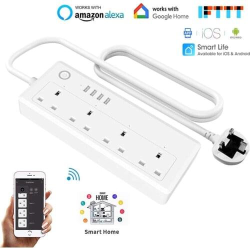 Wifi Smart Power Strip US UK EU Outlets Plug with 4USB Charging Port Timing App Voice Control for Google Home Amazon alexa IFTTT
