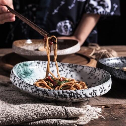 Japanese style high quality textured special-shaped ceramic plate retro tableware household 8 inch dinner plate thick WF
