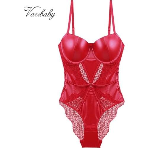 Varsbaby Ladies Sexy Leather Lace Gathering Lingerie Tight Sexy Lingerie Bra One-piece Pajamas