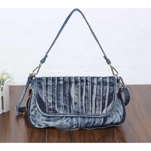 Vintage Fashion Diamonds Denim Jeans Shoulder Bags Girls Handbags Crossbody Bag Women Messenger Bags Purse bolsa feminina