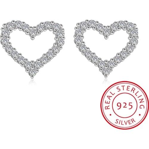Korean Earrings S925 Sterling Silver Heart Bling Zirconia Stone Stud Earrings for Women Fine Jewelry 2020 New