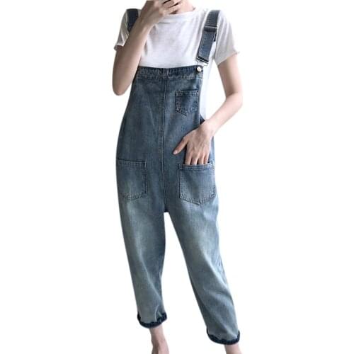 Womens fashion jeans Casual Loose Sleeveless Spaghetti Strap O-neck Sloid Long Jumpsuit denim pants for girls