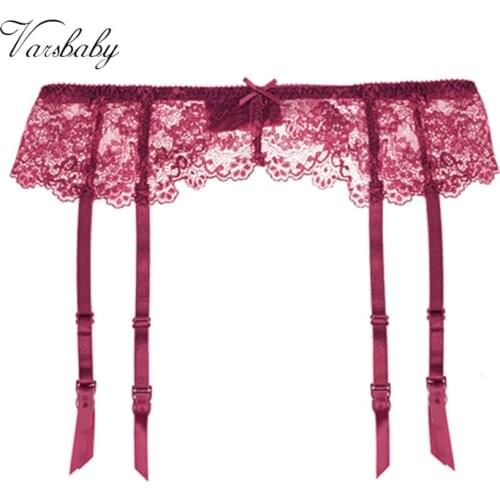 Varsbaby womens sexy wine red pretty underwear beautiful lace garters S M L XL