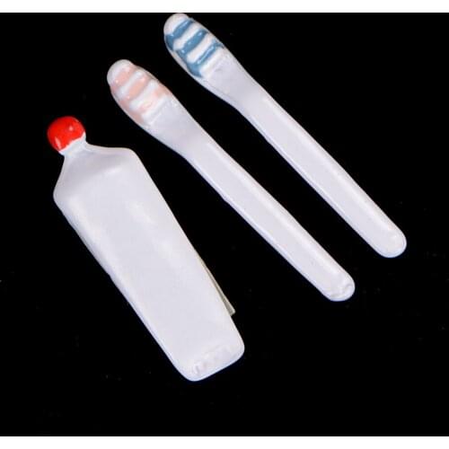 3pcs/set Lovely mini Alloy toothpaste toothbrush Toy 1:12 dollhouse miniature Kids Best Gift Bathroom Accessory