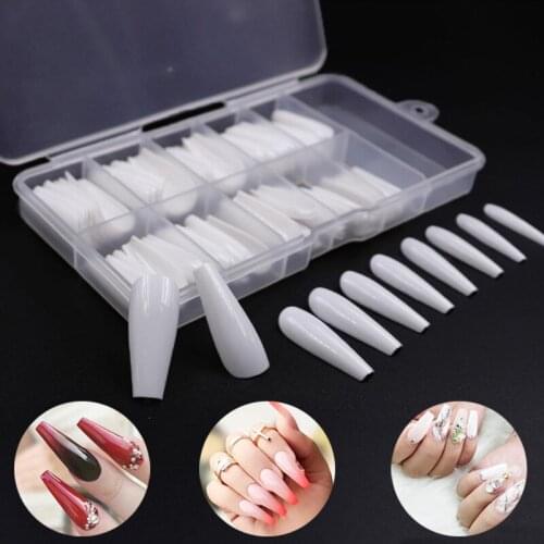 100/500Pcs Long Ballerina Nails Fake Clear Coffin Fake Nails Tips ABS Full Cover Fasle Nails Extend Tools Manicure Charms