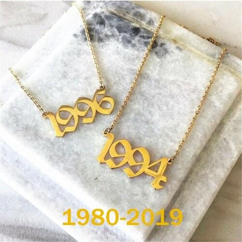 1980-2019 Year Necklace - Gothic Date Necklaces - Personalized Number Custom Name Necklaces - Birth Year Necklace