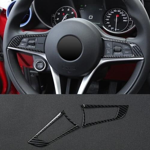 2pcs Carbon Fiber Steering Wheel Decorative Cover for Alfa Romeo Giulia Stelvio Car Interior Modified Accessories