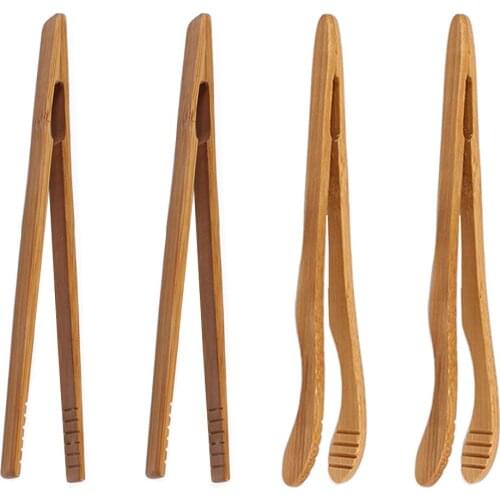 4pcs/set Food Pliers Kitchen Tongs Tea Bread Barbecue Supplies Fry Heat-Resistant Cup Chinese Style Bamboo Steak Clips