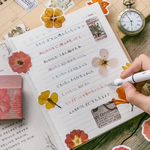 45pcs Plant Flower Boxed Sticker Handbook Scrapbook Stationery Student Birthday Gift Decoration Adhesive Boxed Sticker