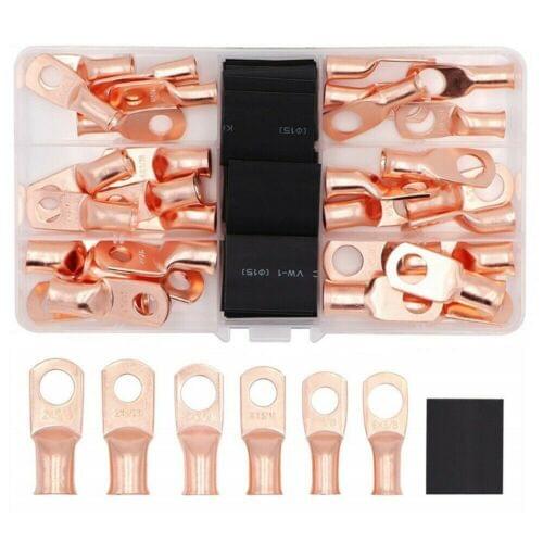 60Pcs SC Bare Terminals lug Tinned Copper Tube Lug Ring Seal Battery Wire Connectors Bare Cable Crimped/Soldered Terminal Kit