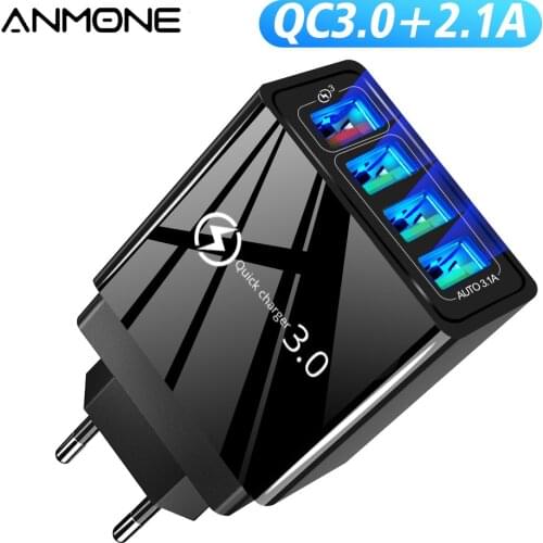 ANMONE 4 Ports Adapter QC 3.0 Quick Charge EU Plug Wall Mobile Phone Fast Charger Travel Adapter For iPhone Samsung Huawei