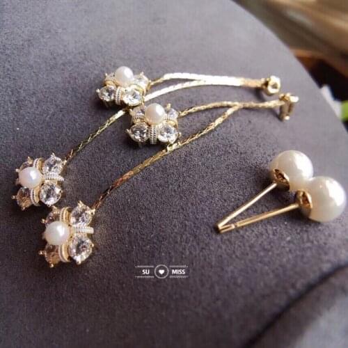 Free Shipping New Gold Color Long CZ Stone Flower Tassel Dangle Earrings for Women Wedding Drop Earing Fashion Jewelry Gifts