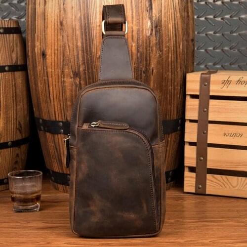 BOLEKE new vintage genuine crazy horse leather chest Bag men waist Packs crossbody luxury brand shoulder messenger bag for male
