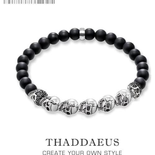 Skull Pave Bead Bracelet,Europe Style Rebel Fashion Punk Jewerly For Men And Women,2018 Beads Silver Obsidian Gift