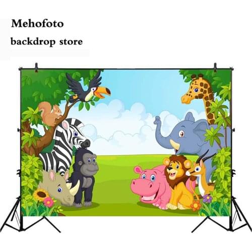 Mehofoto Jungle Birthday Party Backdrop Safari Theme Backgrounds Cartoon Photo Shoot Backdrops for Photography Studio 743