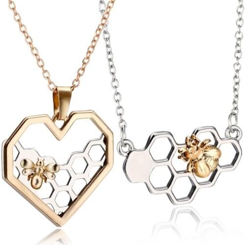 FSUNION 2020 New Fashion Necklaces for Women Girl Heart Honeycomb Bee Animal Pendant Choker Necklace Jewelry Party Prom Gift