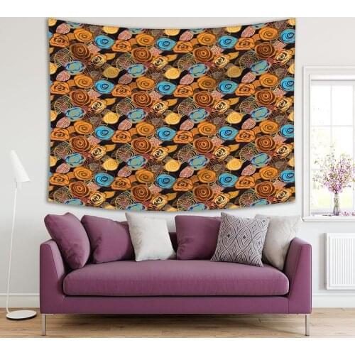 Tapestry Rose Pattern Summer Flower Garden Dark Colors Romantic Decorative Art Orange Blue Brown