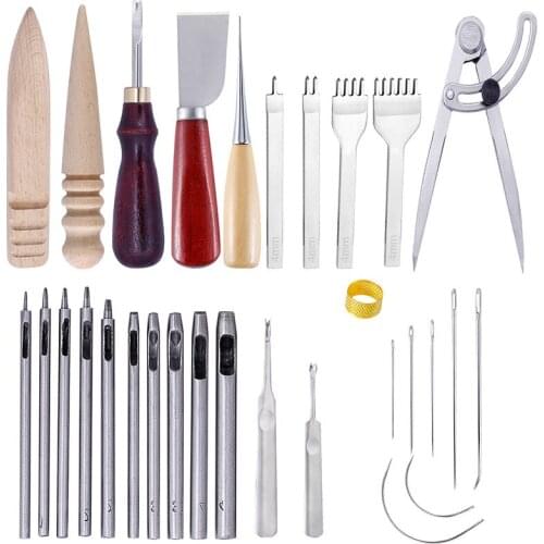 Imzay Leather Stitching Sewing Punch Craft Tools Kit Cutter Carving Working Stitching Leather Craft Tool Sets Accessories