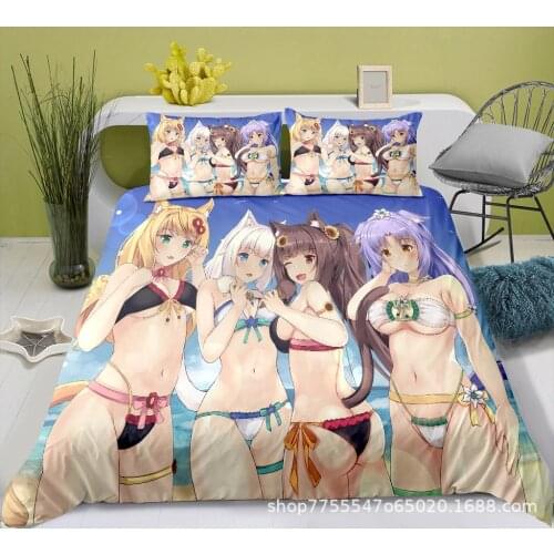 Sexy Girls Bedding Set Full Queen King Size Bed Chocola Vanilla Nekopara Duvet Cover Set Pillowcase Comforter Covers Custom