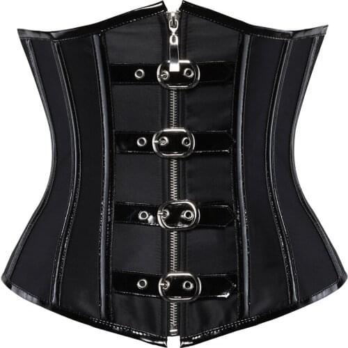 Shapewear Steampunk Clothing Sexy Gothic Spiral Steel Boned Corset Burlesque Zipper Costume Bustiers Black Red