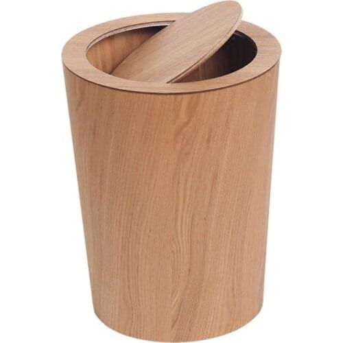Solid Wood Wastebasket Home Cleaning Tools Round Trash Can Swing Cover Office Storage Baskets Garbage Can with Lid Waste Bins