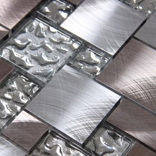 Square drawbench aluminum metal mixed mirror glass mosaic mesh backing for kitchen backsplash bathroom shower metal panel 12x12"