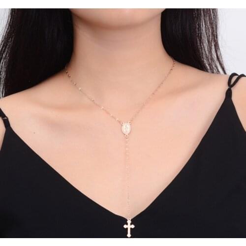 GinaDeer Fashion Cross Stainless Steel Necklace Long Tassel Pendant Necklace Womens Clavicle Chain Easter Blessing Decoration