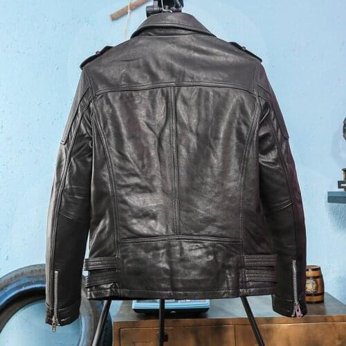 2021 Black Motorcycle Style Genuine Leather Jacket Men Plus Size 4XL Real Natural Sheepskin Spring Slim Fit Short Bikers Coat
