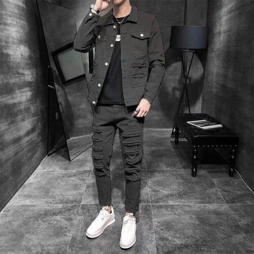 2020 Korean autumn jacket suit mens top pants two piece mens trend sports suit men