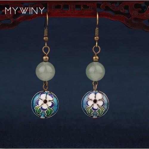 MYWINY nature stones dangle ethnic earrings vintage cloisonne fashion jewelry