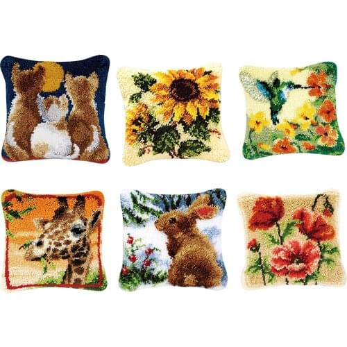 Latch Hook Kit for Kids Embroidery Horse/Rabbit/Dog Pillowcase Cushion Cover DIY