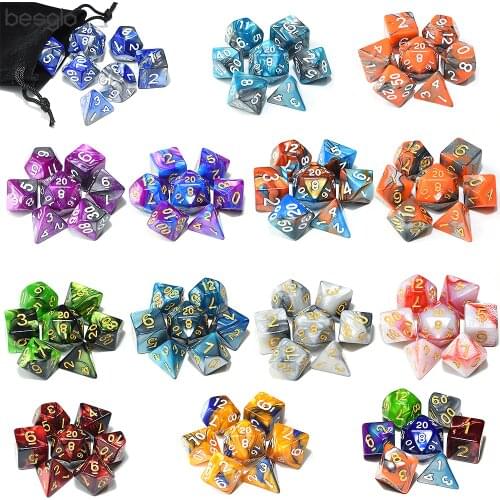 Mixed Color Dice Set for RPG Games with Black Velvet Pouch D4 D6 D8 D10 D% D12 D20