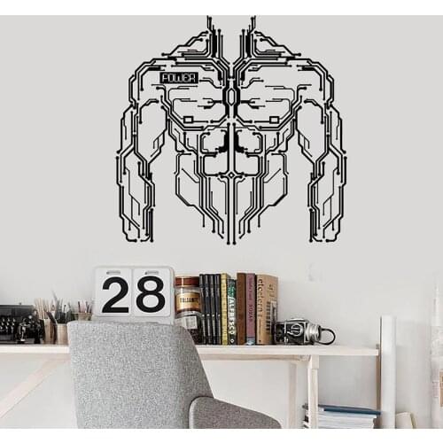 Micro Chip Wall Decal Power Words Muscle Body Smart Engineer Studio Interior Decor Vinyl Window Stickers High Tech Mural M625