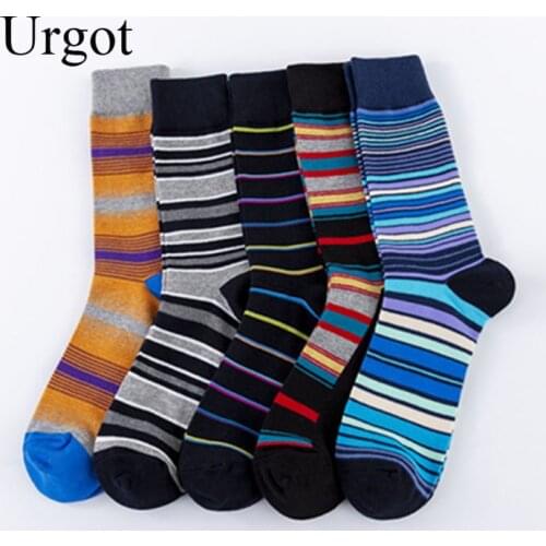 Urgot 5 Pairs Mens Socks EUR 39-46 Large Size Striped Socks Casual Cotton Fashion Street Trends Long Tube Socks Wholesale Meias