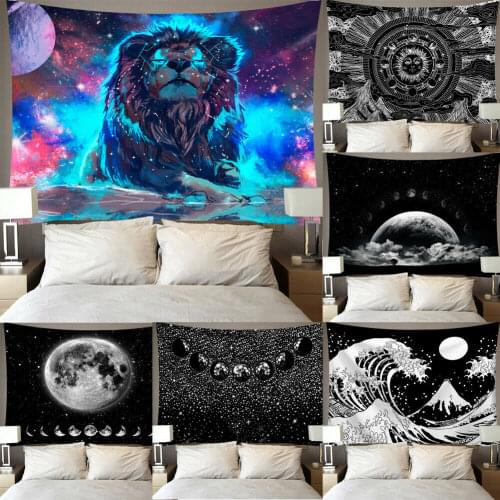 NEW Star Moon Tapestry Wall Hanging Polyester Lion Moon Pattern Blanket Tapestry Home Decor