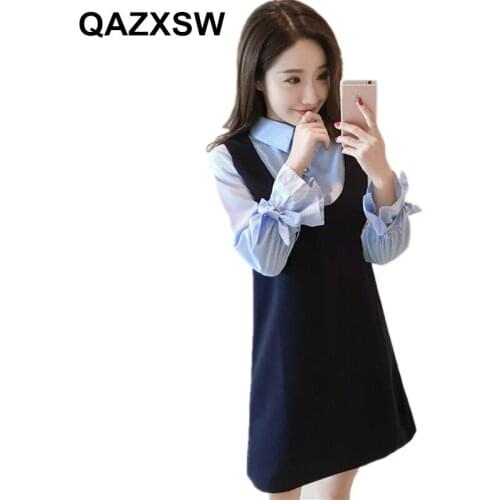 2019 New Spring Dress Korean Version Long-sleeved Round Collar Two-piece Fashion Trendy Sweet Loose Large Size Women Dress ZW006